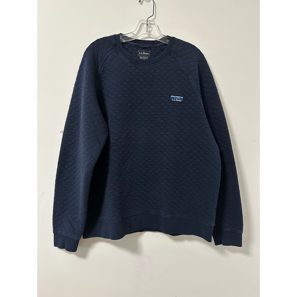 LL Bean Quilted Sweatshirt Mens Large Blue Gorpcore Crewneck